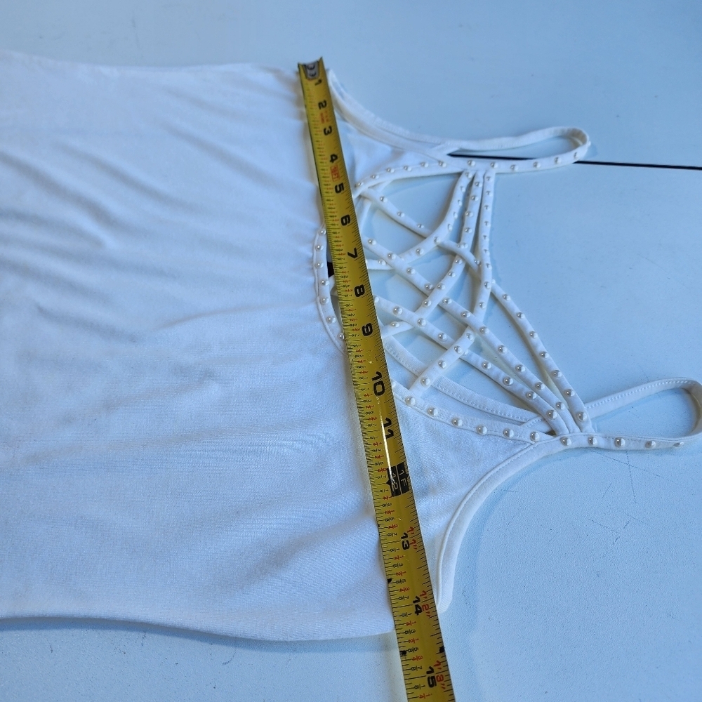 Red by BKE Womens Strappy Ivory Cream White Tank Top Strerch Studded S - Picture 8 of 11
